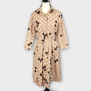 Talbots Shirt Dress 8 Floral Dot Poplin 100% Cotton Tie Waist Midi Pockets